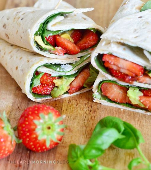 Wraps met aardbeien, spinazie en geitenkaas